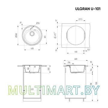 Кухонная мойка Ulgran U-101 (310, серый) картинка 2